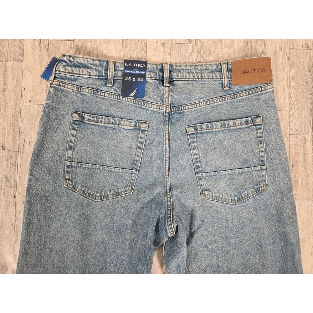 Nautica Mens Jeans 36x34 Original Relaxed Light Acid Wash 5 Pocket NEW